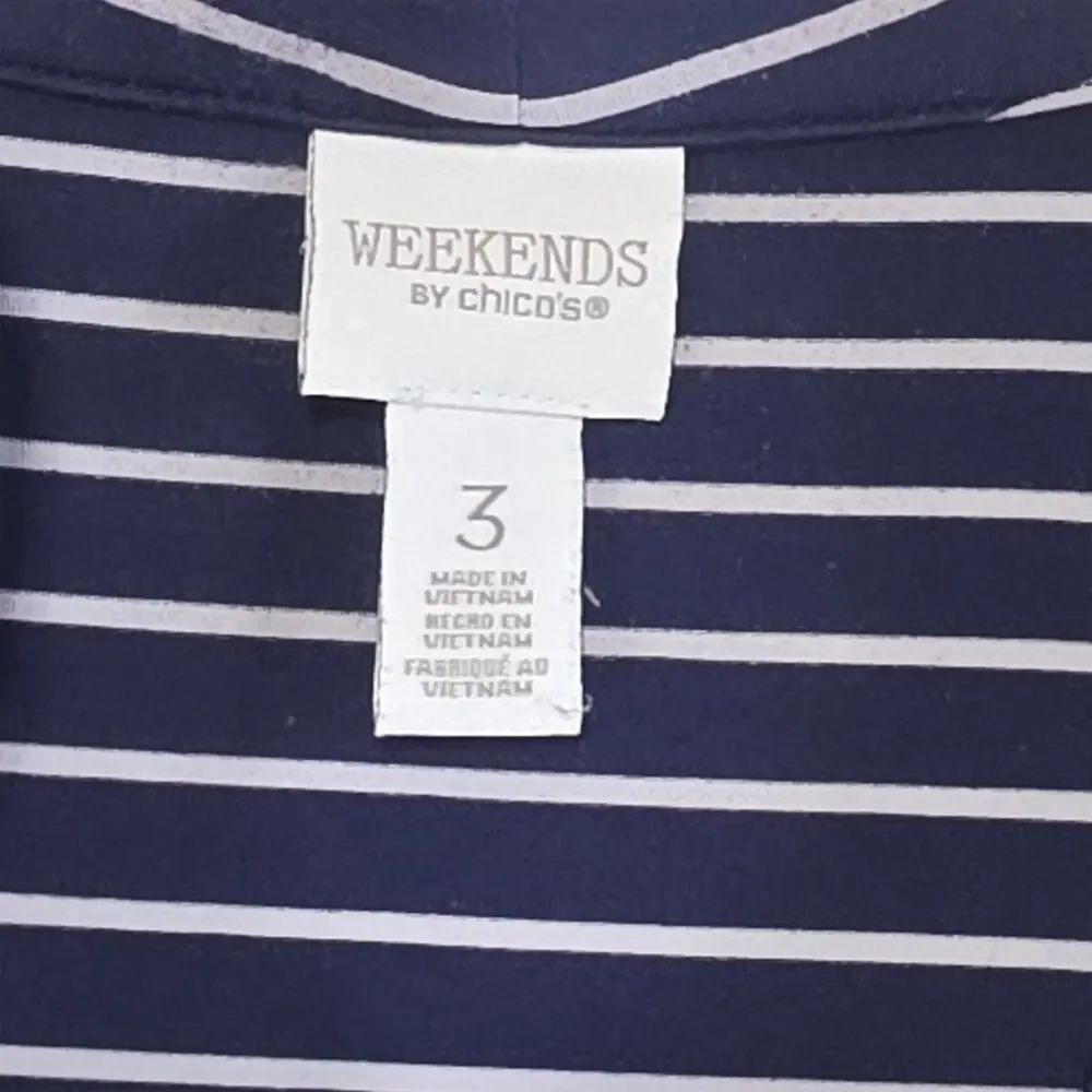 Weekend's by Chico's Womens Gray Blue Stripe Mock Neck Quarter Zip Active Large - Picture 3 of 9